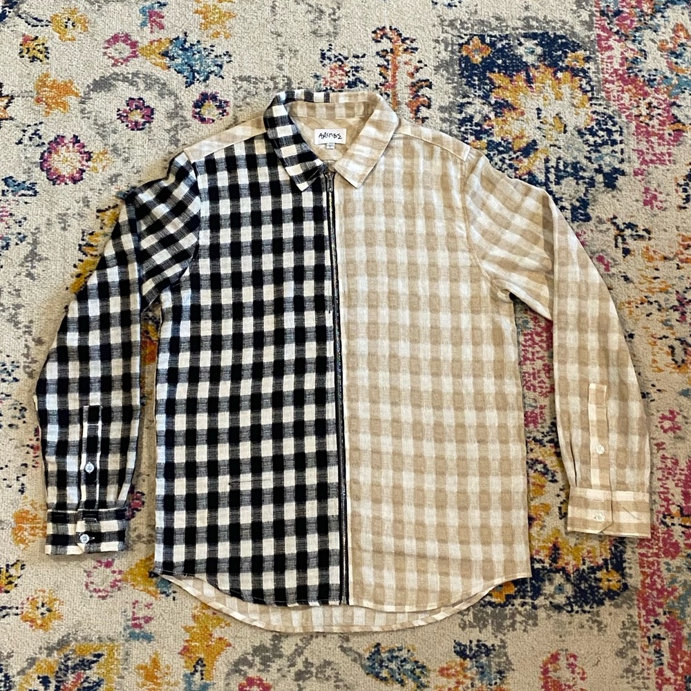 Black and Tan Checkered zip up Shirt